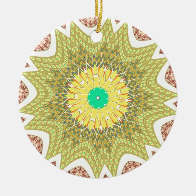 gOLDEN YELLOW African ethnic tribal pattern Ceramic Ornament (Front)