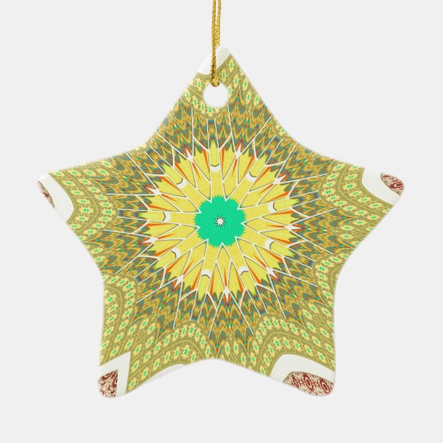 gOLDEN YELLOW African ethnic tribal pattern Ceramic Ornament (Front)