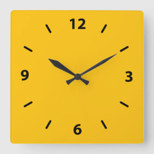 Golden Yellow Amber Colour Accent Square Wall Clock
