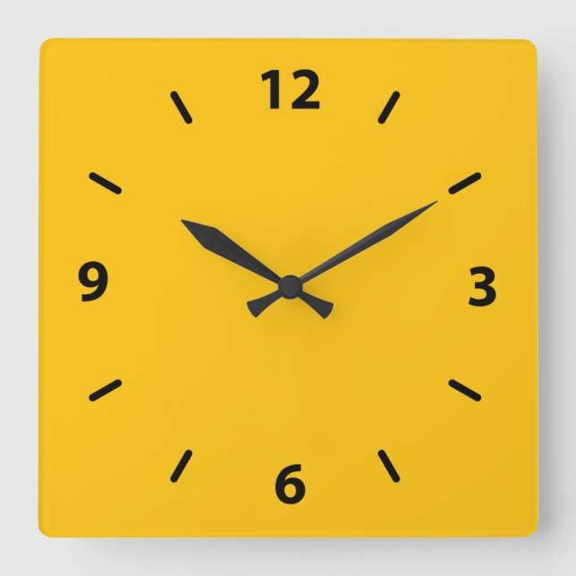 Golden Yellow Amber Colour Accent Square Wall Clock (Front)
