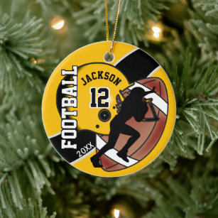 Golden Yellow and Black Football Player Ceramic Ornament