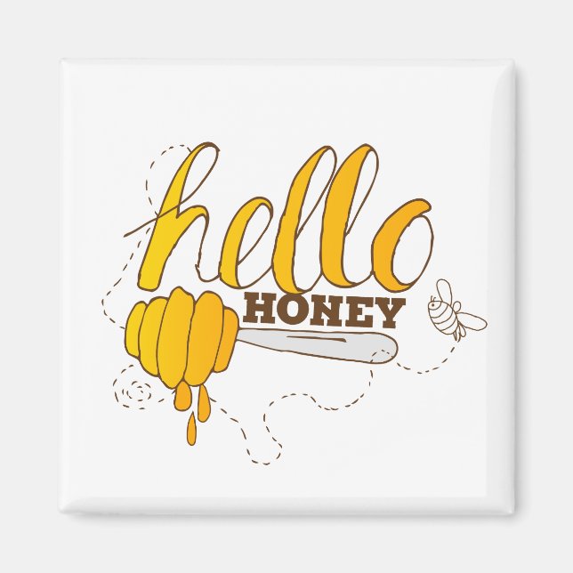 Golden Yellow and Brown Hello Honey Magnet (Front)