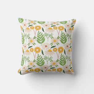 Golden yellow and ivory white floral pattern throw pillow