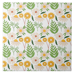 Golden yellow and ivory white floral pattern tile
