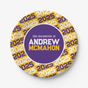 Golden Yellow and Purple Personalized Graduation Paper Plate