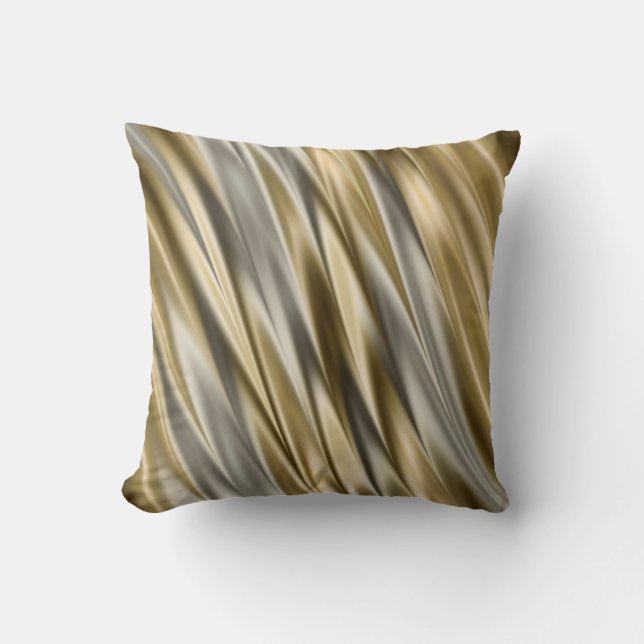 Golden yellow and silver grey satin style stripes throw pillow (Front)