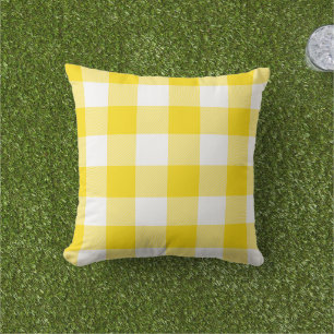 Golden Yellow and White Buffalo Plaid Outdoor Pillow