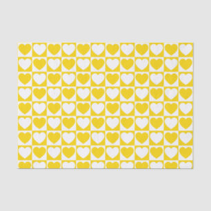 Golden Yellow and White Chequered With Hearts Tissue Paper