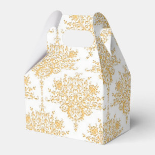 Golden Yellow and White Floral Damask Favor Box