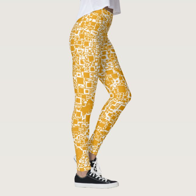 Golden Yellow and White Mini Tile Design Leggings (Right)