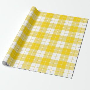 Golden Yellow and White Plaid Pattern  Large  Wrapping Paper