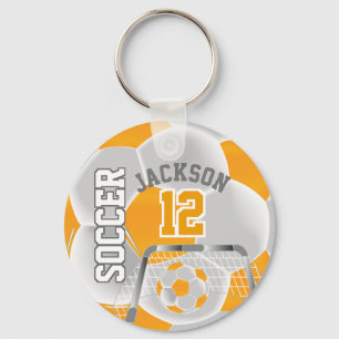 Golden Yellow and White Soccer ⚽ Ball  Sport Keychain