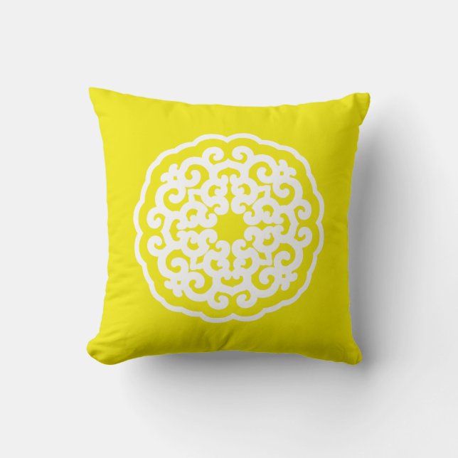 Golden Yellow Asian Moods Mandalla Throw Pillow (Front)