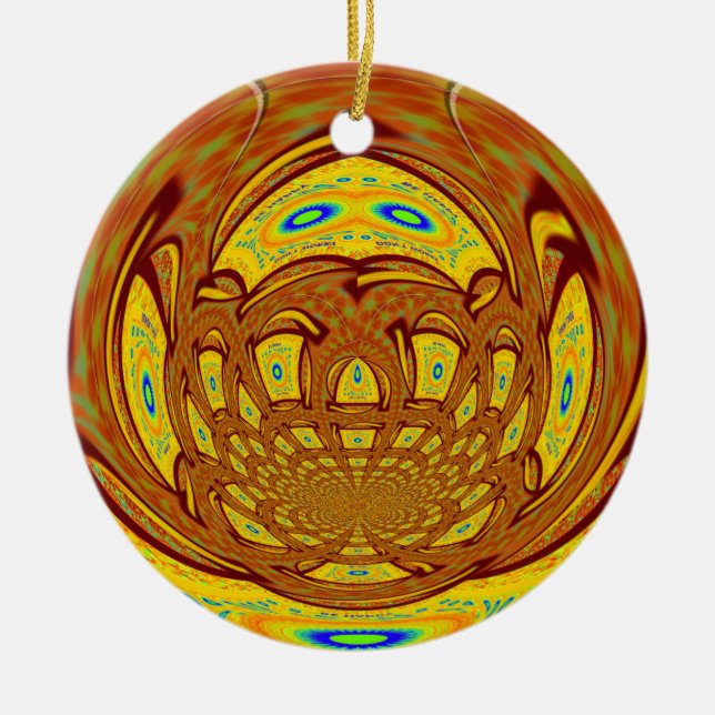 Golden Yellow Baseball Glove Art Print Ceramic Ornament (Front)