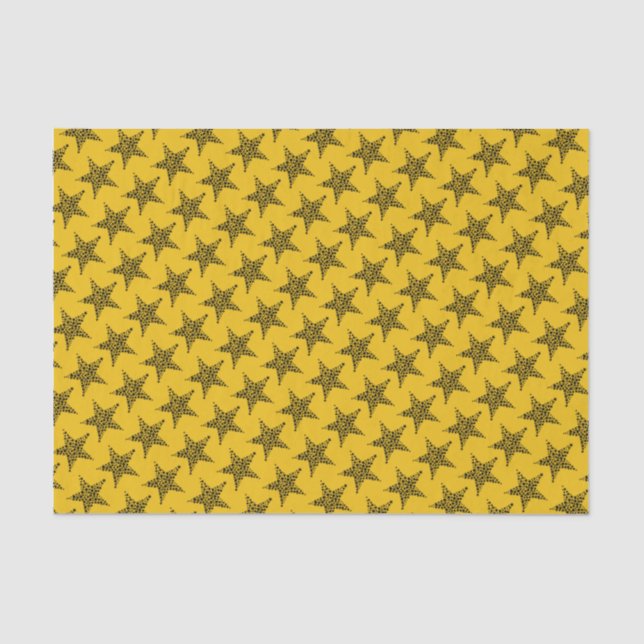 Golden Yellow Black Stars Tissue Paper (Front)