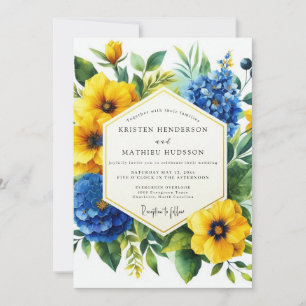 Golden Yellow Blue Bloom Wedding Invitation