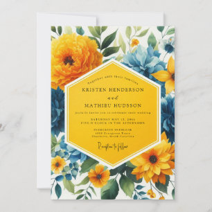 Golden Yellow Botanical Bloom Wedding Invitation