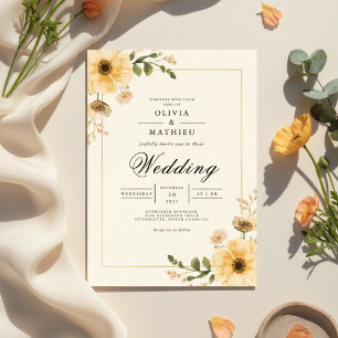 Golden Yellow Botanical Flourish Wedding Invitation