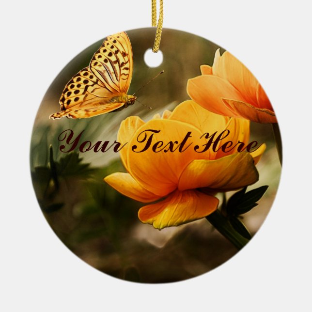 Golden Yellow Butterfly Ceramic Ornament (Front)