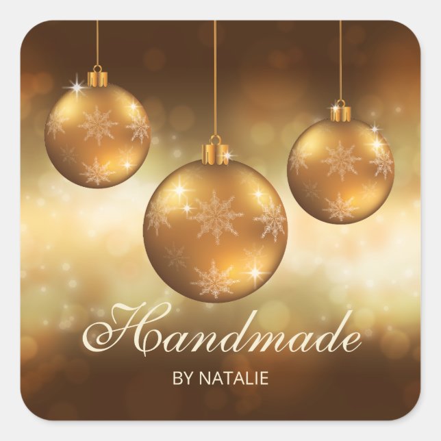 Golden Yellow Christmas Baubles - Handmade - Square Sticker (Front)