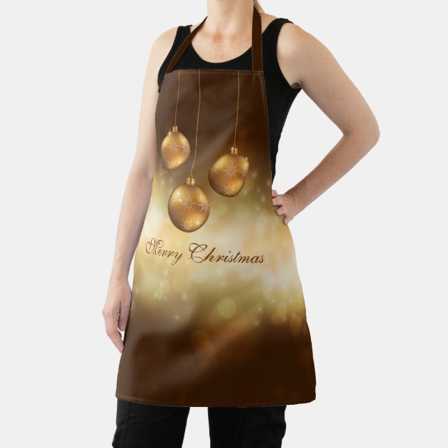 Golden Yellow Christmas Baubles On Yellow Bokeh Apron (Insitu)