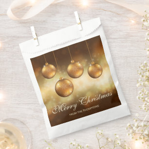 Golden Yellow Christmas Baubles With Custom Text Favour Bag