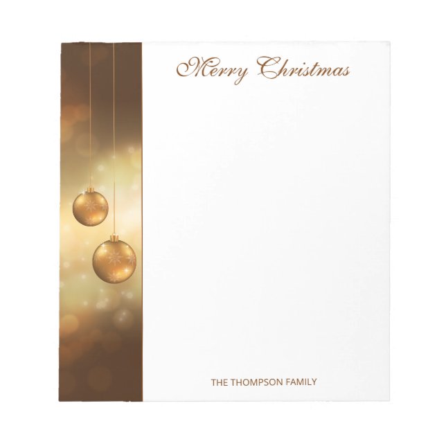 Golden Yellow Christmas Baubles With Custom Text Notepad (Front)