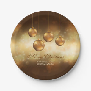 Golden Yellow Christmas Baubles With Custom Text Paper Plate