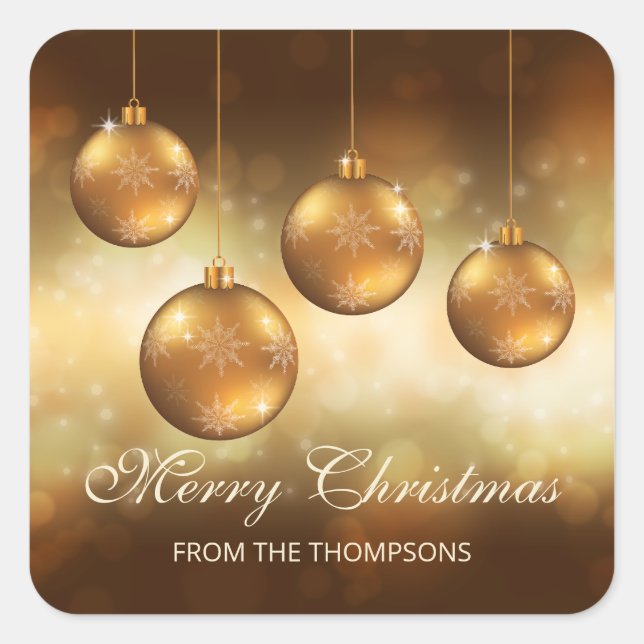 Golden Yellow Christmas Baubles With Custom Text Square Sticker (Front)