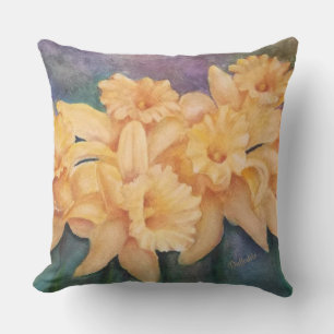 GOLDEN YELLOW DAFFODIL FLOWERS PATIO OUTDOOR PILLOW