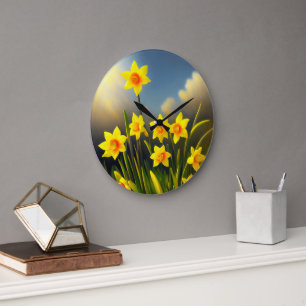 Golden Yellow Daffodil Temptations,  Large Clock