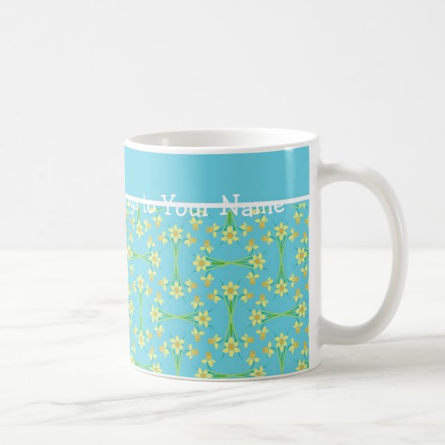 Golden Yellow Daffodils Pattern on Sky Blue Coffee Mug (Right)