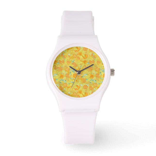 Golden Yellow Daffodils Sporty White Wristwatch (Front)
