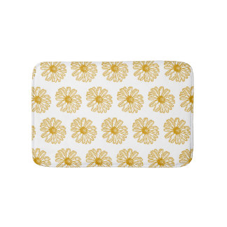 Golden Yellow Daisies Print, Daisy Floral Pattern Bath Mat