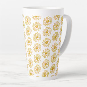 Golden Yellow Daisies Print, Daisy Floral Pattern Latte Mug