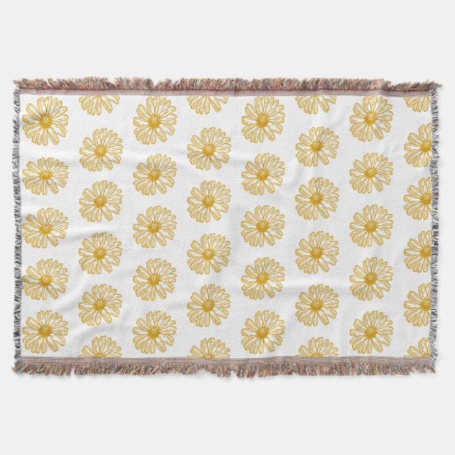Golden Yellow Daisies Print, Daisy Floral Pattern Throw Blanket (Front)