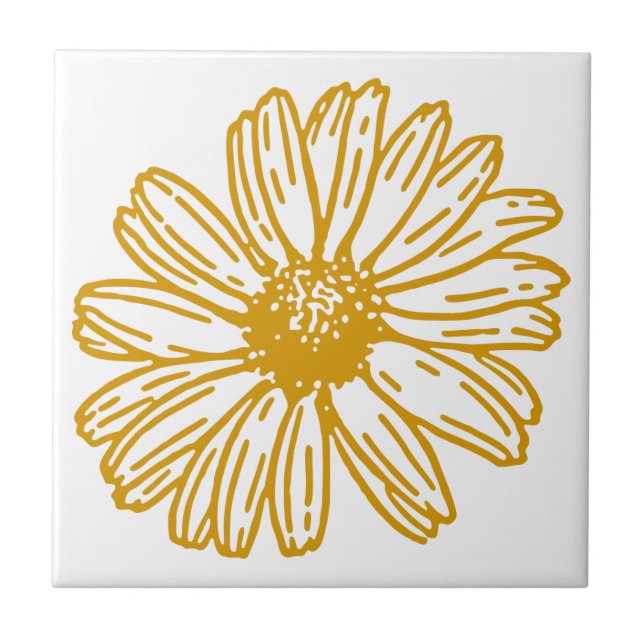 Golden Yellow Daisies Print, Daisy Floral Pattern Tile (Front)