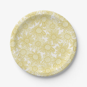 Golden Yellow Daisy Flowers Paper Plate