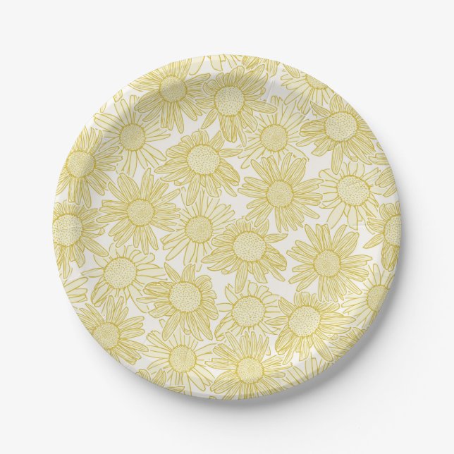 Golden Yellow Daisy Flowers Paper Plate (Front)