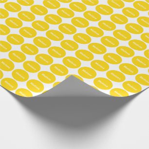 Golden Yellow Dots Pattern On White With Name Wrapping Paper