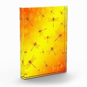 Golden Yellow Dragonflies Flying, Photo Block
