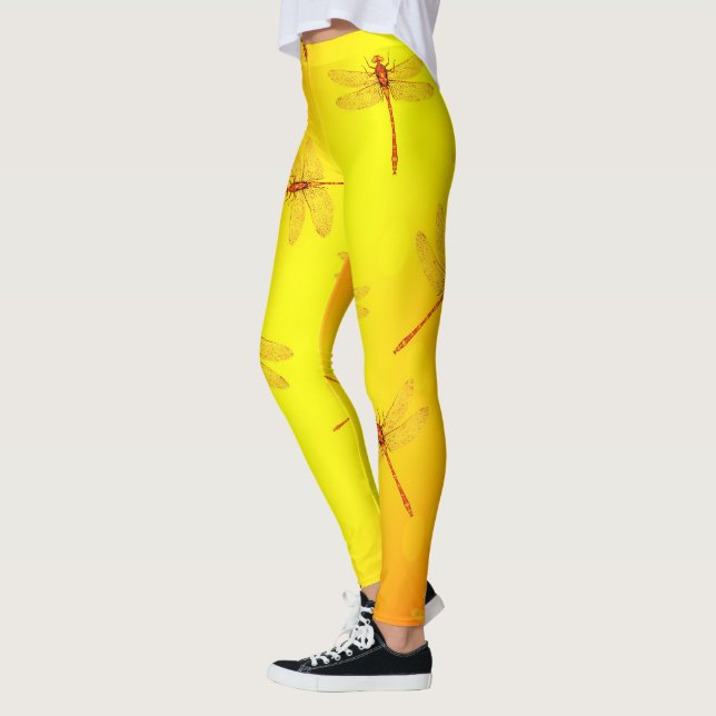 Golden Yellow Dragonfly Pattern,   Leggings (Left)