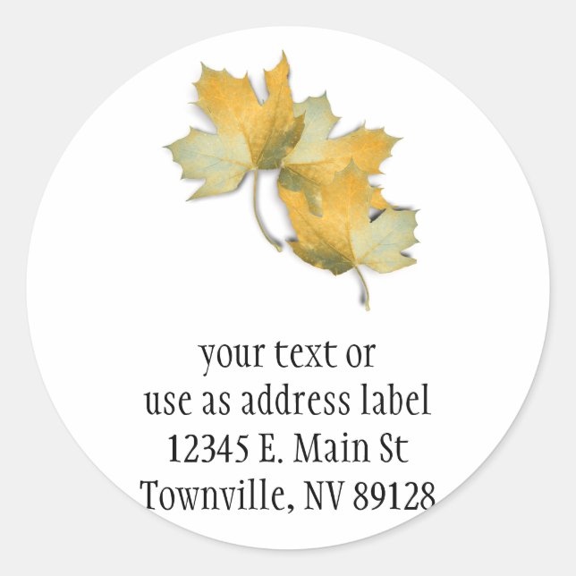 Golden Yellow  Fall Leaves Classic Round Sticker (Front)