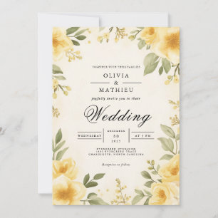 Golden Yellow Floral Arch Wedding Invitation