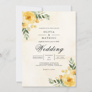 Golden Yellow Floral Corner Flourish Wedding Invitation