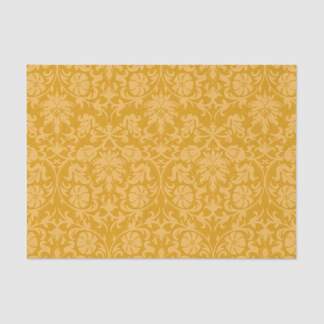 Golden Yellow Floral Damask Tissue Paper (Front)