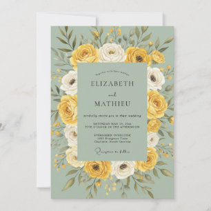 Golden Yellow Floral Garland Wedding Invitation