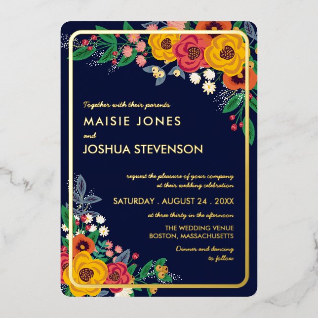 Golden Yellow Floral Navy Boho Bouquet Gold (Front)