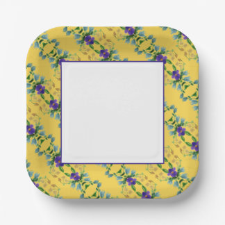 Golden Yellow Floral Square Paper Plate