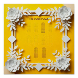 Golden Yellow Floral Wedding Seating Arrangement Poster